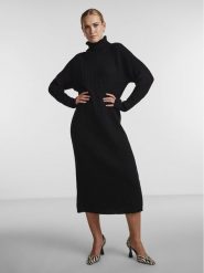 YAS Sukienka dzianinowa Mavi 26028660 Czarny Relaxed Fit. Czarne sukienki damskie YAS, xs, bez wzorów, z dzianiny, bez kołnierzyka, bez ramiączek. Za 159.99 zł.