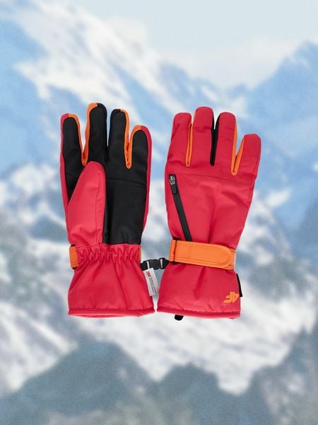 4F Rękawiczki narciarskie Thinsulate membrana 5000 damskie - różowe M. Czerwone rękawiczki damskie 4f, na zimę, bez wzorów, z materiału. Za 249.99 zł.