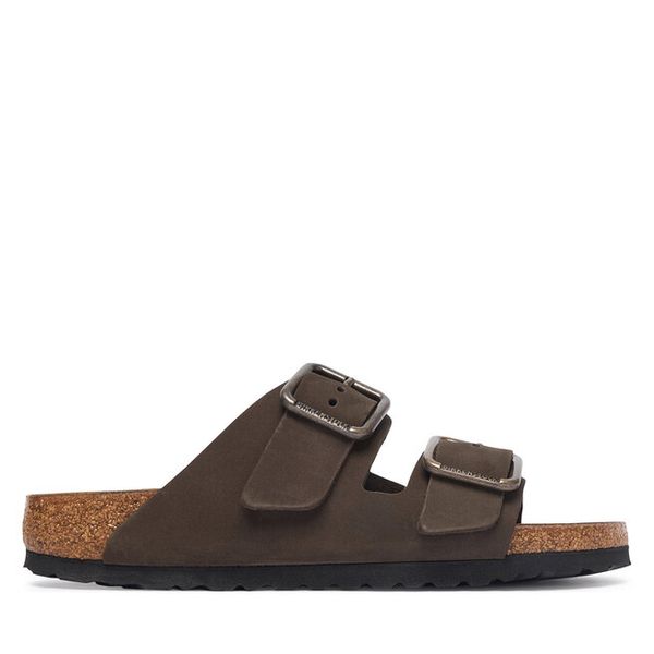 Klapki Birkenstock. Brązowe klapki damskie Birkenstock, bez wzorów, bez obcasa. Za 674.99 zł.