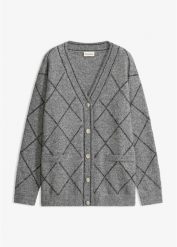Długi sweter rozpinany, z połyskiem. Szare kardigany damskie bonprix, bez wzorów. Za 169.99 zł.