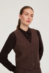 Elegancka kamizelka brązowa. Brązowe kamizelki damskie MOODO, l, z elastanu. Za 119.99 zł.