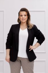 Elegancki czarny żakiet Neva XXL OVERSIZE WIOSNA. Czarne marynarki i żakiety damskie Moda Size Plus Iwanek, s, bez wzorów, z bawełny, eleganckie. Za 254.90 zł.