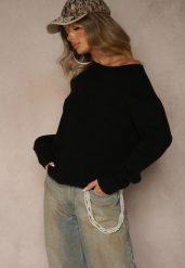 Czarny Casualowy Sweter z Wełną i Wiskozą Lussare. Czarne swetry klasyczne damskie Renee, z wełny, bez kołnierzyka. Za 109.99 zł.