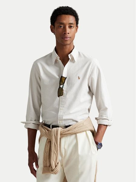 Polo Ralph Lauren Koszula 710953710004 Beżowy jasny Slim Fit. Brązowe koszule męskie Polo Ralph Lauren, m, bez wzorów, z bawełny, bez kołnierzyka, bez ramiączek. Za 729.99 zł.