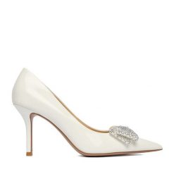 Czółenka Eva Minge. Białe czółenka damskie Eva Minge, bez wzorów, bez obcasa, na szpilce. Za 429.99 zł.