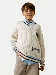 Guess Sweter L6YR14 Z0892 Kremowy Regular Fit. Białe swetry chłopięce Guess, z aplikacjami, z bawełny, bez kołnierzyka. Za 264.99 zł.