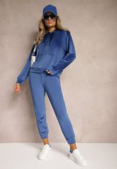 Granatowy Komplet Dresowy z Dodatkiem Bawełny Spodnie z Gumką w Pasie Bluza z Kapturem Reseria. Niebieskie bluzy z kapturem damskie Renee, m, z bawełny. Za 89.99 zł.