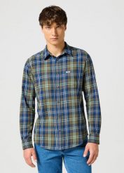WRANGLER MĘSKA KOSZULA 1 PKT SHIRT GREEN BLUE 112357239 W5X2017986. Niebieskie koszule męskie Wrangler, l, bez wzorów, bez kołnierzyka, bez ramiączek. Za 229.99 zł.