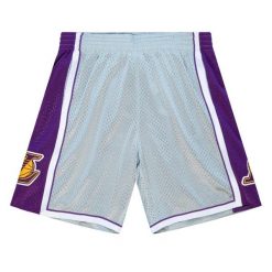 Krótka koszulka NBA Los Angeles Lakers 75th NBA 2009. Niebieskie szorty męskie Mitchell & Ness, bez wzorów, bez kołnierzyka. W wyprzedaży za 270.50 zł.