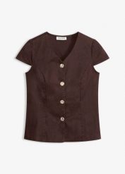 Bluzka bawełniana z krótkim rękawem. Czarne bluzki damskie bonprix, bez wzorów, z bawełny, eleganckie, bez kołnierzyka, bez ramiączek. Za 74.99 zł.