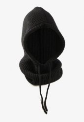 Czarna Czapka Kominiarka z Wełną o Kroju Kaptura z Kominem Linezra. Czarne czapki zimowe damskie Born2be, z dzianiny. Za 74.99 zł.