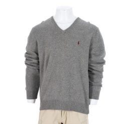Second life - Polo Ralph Lauren sweter męski z dekoltem w serek - Jak nowy. Szare swetry męskie Ralph Lauren, l, bez wzorów, bez kołnierzyka. Za 212.96 zł.