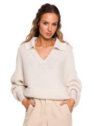 Made of emotion Sweter w kolorze kremowym rozmiar: S/M. Brązowe swetry klasyczne damskie Made Of Emotion, m, ze splotem, bez kołnierzyka. Za 168.45 zł.