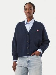 Tommy Jeans Kardigan Fluffy Badge DW0DW23830 Granatowy Regular Fit. Niebieskie kardigany damskie Tommy Jeans, s, bez wzorów, z jeansu. Za 449.99 zł.