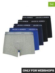 Jack & Jones Bokserki (5 par) w kolorze czarnym, niebieskim i szarym rozmiar: XL. Czarne bokserki męskie Jack & Jones, bez wzorów. Za 96.83 zł.