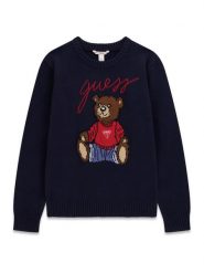 Guess Sweter H6BR01 Z1336 Granatowy Regular Fit. Niebieskie swetry chłopięce Guess, z aplikacjami, bez kołnierzyka. Za 234.99 zł.