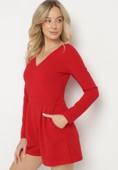 Czerwony Kombinezon z Wiskozą z Dekoltem w Serek i Zakładkami Adivina. Czerwone kombinezony damskie Born2be, l, bez wzorów, z wiskozy, eleganckie, bez kołnierzyka, bez ramiączek, długie. Za 149.99 zł.