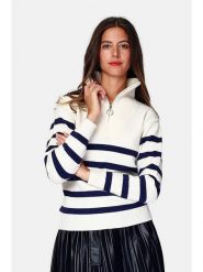 William de Faye Sweter w kolorze biało-niebieskim rozmiar: 34. Białe golfy damskie William De Faye, bez wzorów, bez ramiączek. Za 113.99 zł.