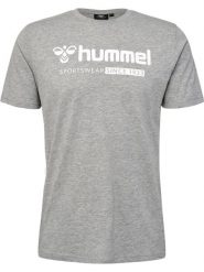 Hummel T-shirt krótki rękaw bawełniany z dużym logo. Szare t-shirty męskie HUMMEL, l, bez wzorów, z bawełny, bez kołnierzyka. Za 120.00 zł.