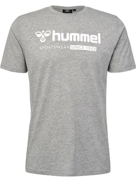 Hummel T-shirt krótki rękaw bawełniany z dużym logo. Szare t-shirty męskie HUMMEL, l, bez wzorów, z bawełny, bez kołnierzyka. Za 120.00 zł.