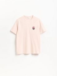 T-shirt regular z bawełny - pastelowy róż. Czerwone t-shirty męskie Reserved, l, bez wzorów, z bawełny, bez kołnierzyka. Za 59.99 zł.