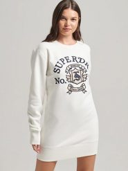 Superdry Sukienka dresowa w kolorze białym rozmiar: M. Białe sukienki damskie Superdry., m, bez wzorów, z bawełny, bez kołnierzyka, bez ramiączek, mini. Za 223.46 zł.