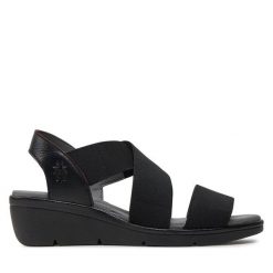 Sandały Fly London. Czarne sandały damskie Fly London, bez wzorów, bez obcasa, na koturnie. Za 489.99 zł.