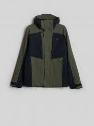 4F Kurtka trekkingowa membrana 10000 męska - khaki M. Brązowe kurtki męskie 4f, m, bez wzorów, z materiału, klasyczne, bez kaptura. Za 399.99 zł.
