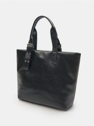 Torebka tote z imitacji skóry - czarny. Czarne torebki klasyczne damskie Sinsay, bez wzorów, ze skóry, bez dodatków. Za 69.99 zł.