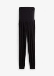 Spodnie loungewear na okres ciąży i po porodzie. Czarne spodnie materiałowe damskie bonprix, bez wzorów, z wiskozy, moda ciążowa. Za 82.99 zł.
