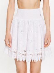Guess Spódnica mini Peggy W3GD0I WFG40 Biały Regular Fit. Białe spódniczki damskie Guess, s, z aplikacjami, z bawełny, mini. Za 619.99 zł.