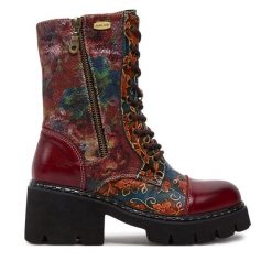 Botki Laura Vita. Czerwone botki damskie Laura Vita, bez obcasa, na słupku, bez zapięcia. Za 589.99 zł.