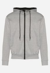 Jasnoszara Bluza z Kapturem i Kieszeniami Ozdobiona Lampasami na Ramionach Alobokira. Szare bluzy z kapturem męskie Born2be, m, z jeansu. Za 39.99 zł.