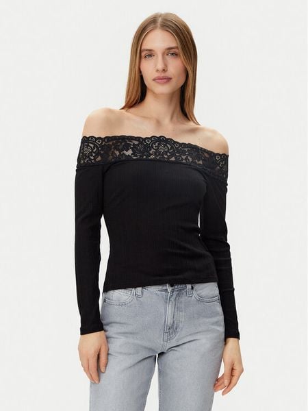 Morgan Bluzka 251-THEODOR Czarny Slim Fit. Czarne bluzki damskie Morgan, m, bez wzorów, z bawełny, bez ramiączek. Za 129.99 zł.
