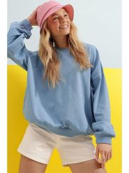 Trend Alaçatı Stili Bluza w kolorze błękitnym rozmiar: S. Niebieskie bluzy bez kaptura damskie Trend Alaçatı Stili, s, z bawełny. Za 56.99 zł.