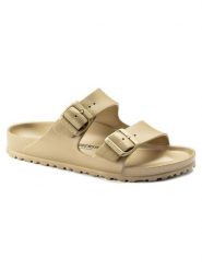 Klapki damskie Birkenstock Arizona Eva. Żółte klapki damskie Birkenstock, bez wzorów, z materiału, bez obcasa. Za 263.00 zł.