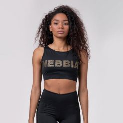 Stanik fitness cardio Nebbia Intense Gold Mesh Czarny. Czarne biustonosze sportowe damskie Nebbia, bez wzorów, z elastanu. Za 73.99 zł.