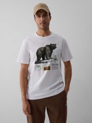 4F T-shirt regular z nadrukiem męski - kremowy L. Białe t-shirty męskie 4f, l, bez wzorów, z bawełny, bez kołnierzyka. Za 79.99 zł.