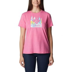 Koszulka sportowa damska Columbia Sun Trek SS Graphic z krótkim rękawem. Czerwone bluzki sportowe damskie Columbia, na lato, s, bez wzorów, bez ramiączek. W wyprzedaży za 127.00 zł.