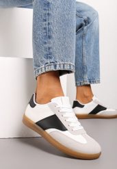 Biało-Czarne Sneakersy Tenisówki z Klasycznym Sznurowaniem Norio. Białe trampki i tenisówki damskie Renee, bez wzorów, z jeansu. Za 69.99 zł.