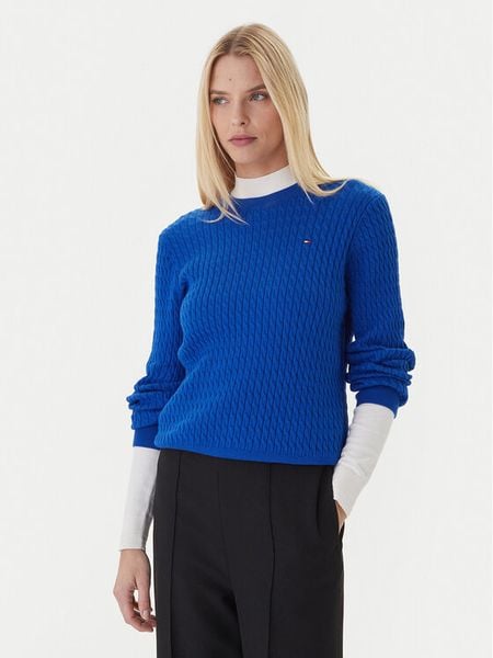 Tommy Hilfiger Sweter Fine WW0WW44993 Niebieski Regular Fit. Niebieskie swetry klasyczne damskie Tommy Hilfiger, s, z bawełny, bez kołnierzyka. Za 399.99 zł.