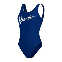 Strój pływacki jednoczęściowy Speedo Logo Deep U-Back. Niebieskie stroje jednoczęściowe damskie Speedo, xs, bez wzorów. Za 581.74 zł.