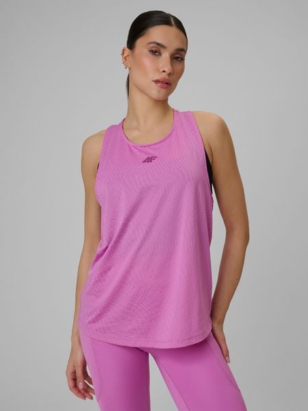 4F Top loose treningowy szybkoschnący damski - różowy L. Czerwone topy damskie 4f, l, bez wzorów, z tkaniny, bez ramiączek. Za 99.99 zł.