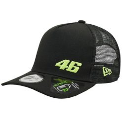 Czapka z daszkiem męska Repreve Flawless A-Frame Trucker VR46 Cap. Czarne czapki męskie New Era, bez wzorów, z poliesteru, sportowe. Za 149.99 zł.
