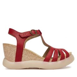 Sandały Fly London. Czerwone sandały damskie Fly London, bez wzorów, bez obcasa, na koturnie. Za 674.99 zł.