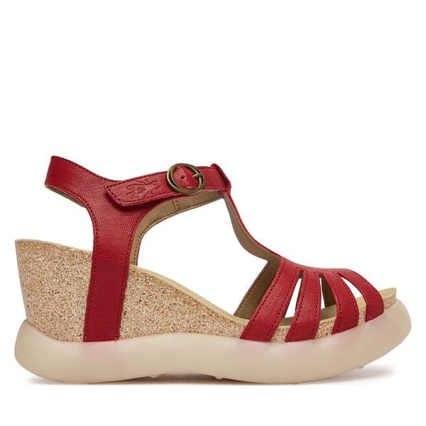 Sandały Fly London. Czerwone sandały damskie Fly London, bez wzorów, bez obcasa, na koturnie. Za 674.99 zł.