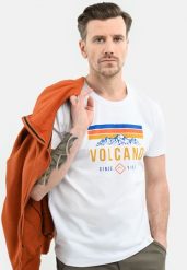 T-shirt z printem T-ADVE. Białe t-shirty męskie Volcano, m, bez wzorów, z bawełny, bez kołnierzyka. Za 59.99 zł.