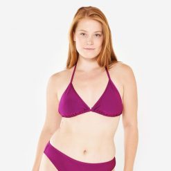 Góra kostiumu kąpielowego surfingowego damska Olaian Mae teksturowana. Fioletowe bikini damskie OLAIAN, bez wzorów. Za 39.99 zł.