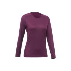 Koszulka turystyczna z długim rękawem MH150 damska. Fioletowe t-shirty damskie QUECHUA, xs, bez wzorów, z elastanu, bez kołnierzyka. Za 29.99 zł.