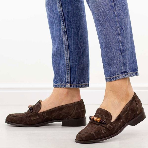 Czekoladowe skórzane Polskie mokasyny damskie Deoni D041. Brązowe mokasyny damskie Deoni, z jeansu. Za 449.00 zł.